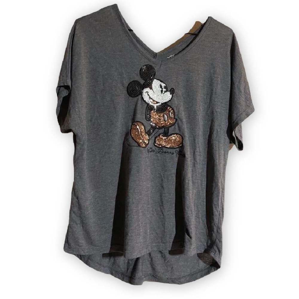 Mickey Mouse Bronze Sequin Tee grey t shirt nwot Disney world